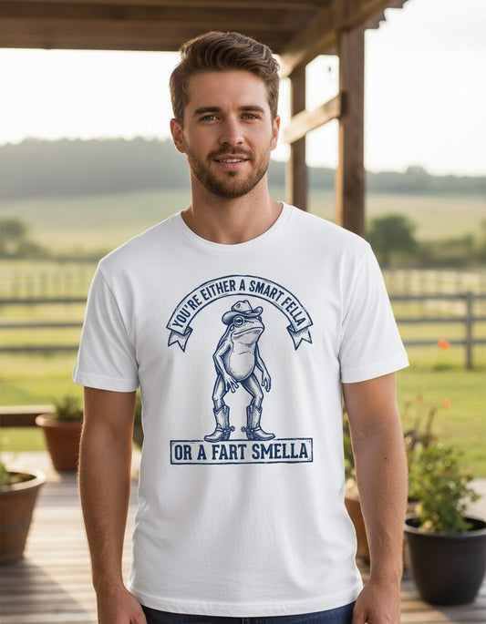 You're Either a Smart Fella or a Fart Smella cowboy frog T-Shirt White lifestyle mockup