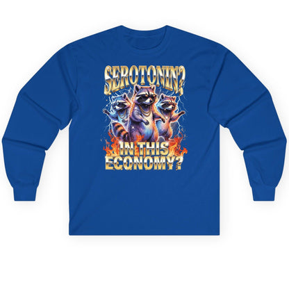 Serotonin in This Economy? raccoon Long Sleeve Tee Royal product mockup