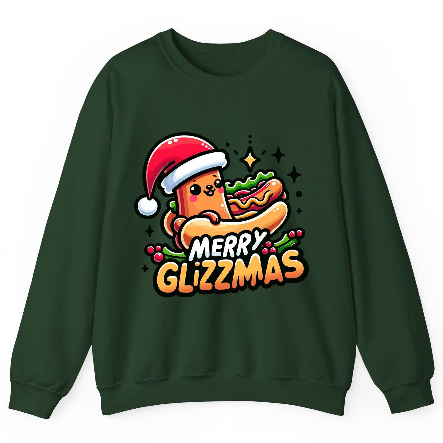Merry Glizzmas hot dog Sweatshirt Forest Green product mockup