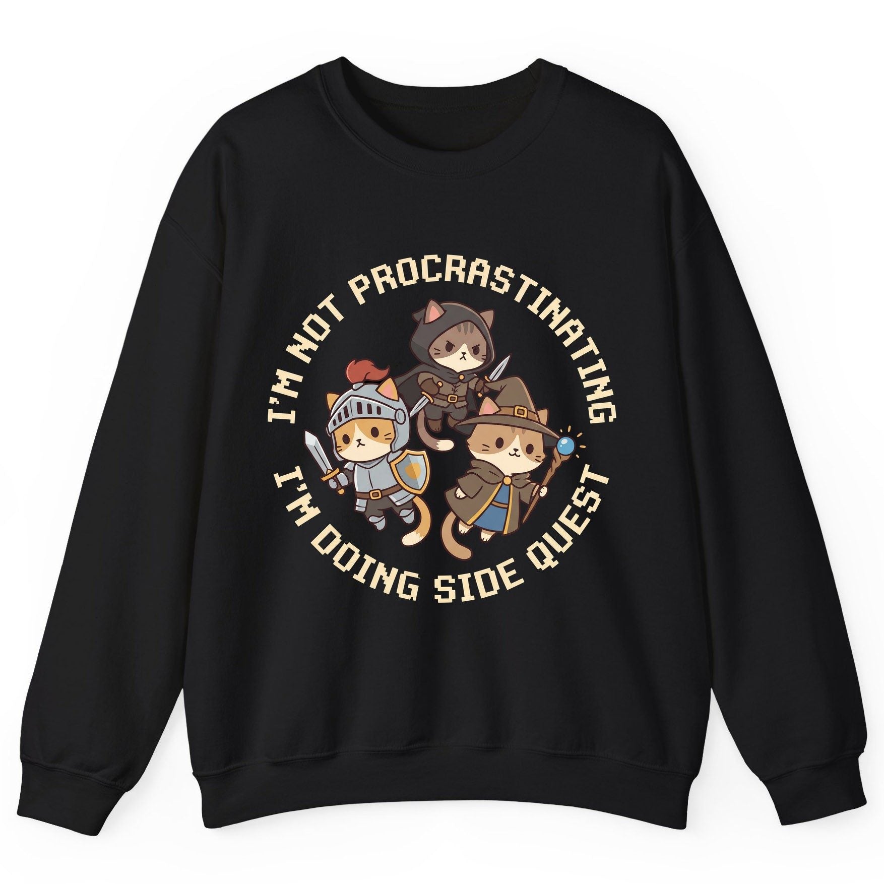 I'm Not Procrastinating I'm Doing Side Quest rpg cats Sweatshirt Black product mockup
