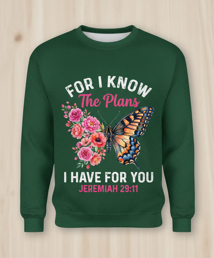 Jeremiah 29:11 Butterfly Floral Christian Verse Sweatshirt - Forest Green