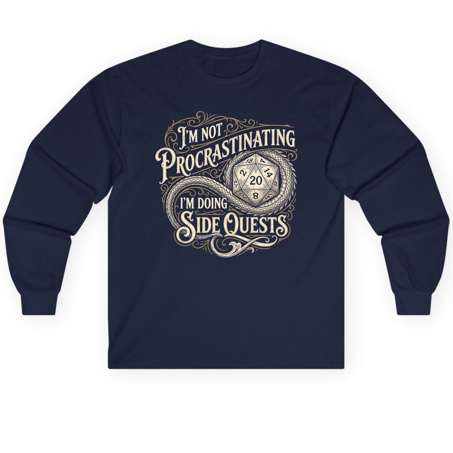 I'm Not Procrastinating I'm Doing Side Quests rpg gaming Long Sleeve Tee Navy product mockup