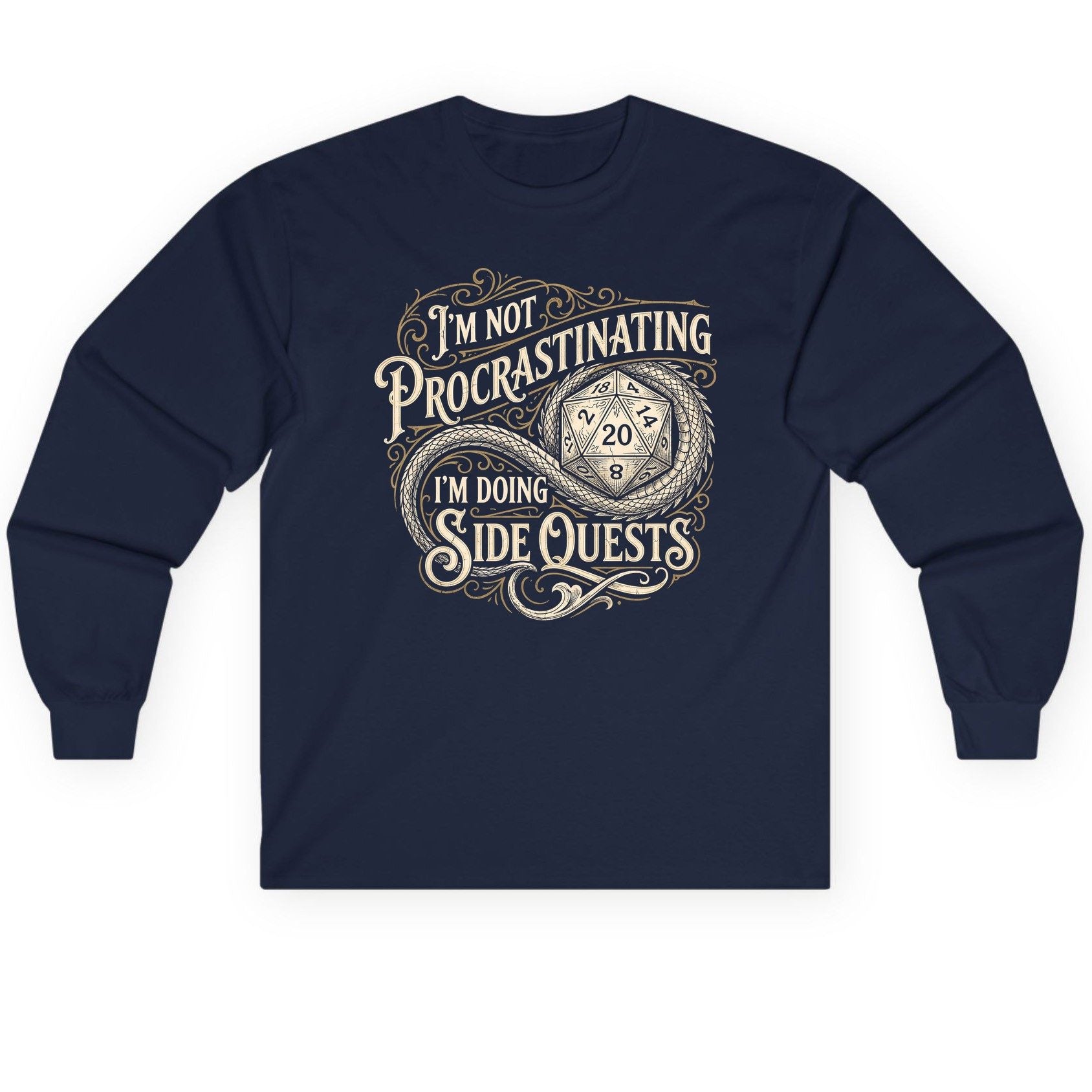 I'm Not Procrastinating I'm Doing Side Quests rpg gaming Long Sleeve Tee Navy product mockup