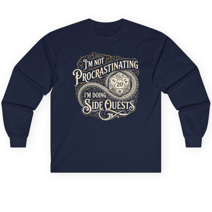 I'm Not Procrastinating I'm Doing Side Quests rpg gaming Long Sleeve Tee Navy product mockup