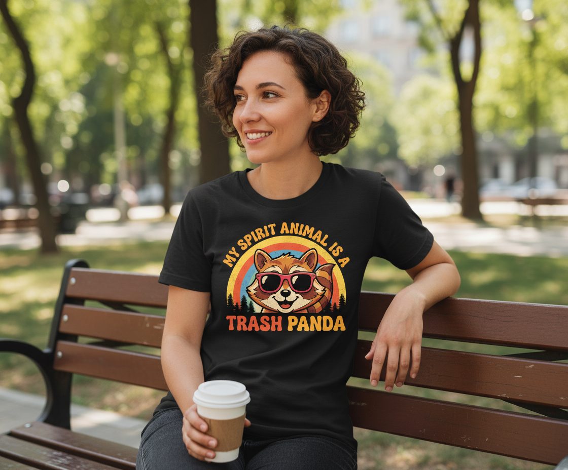 My Spirit Animal Is a Trash Panda raccoon T-Shirt Black lifestyle mockup