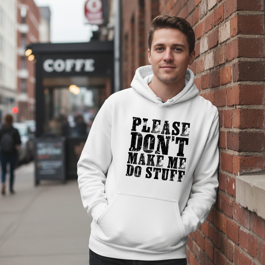 Solid Black Block minimalist geometric design Hoodie White lifestyle mockup