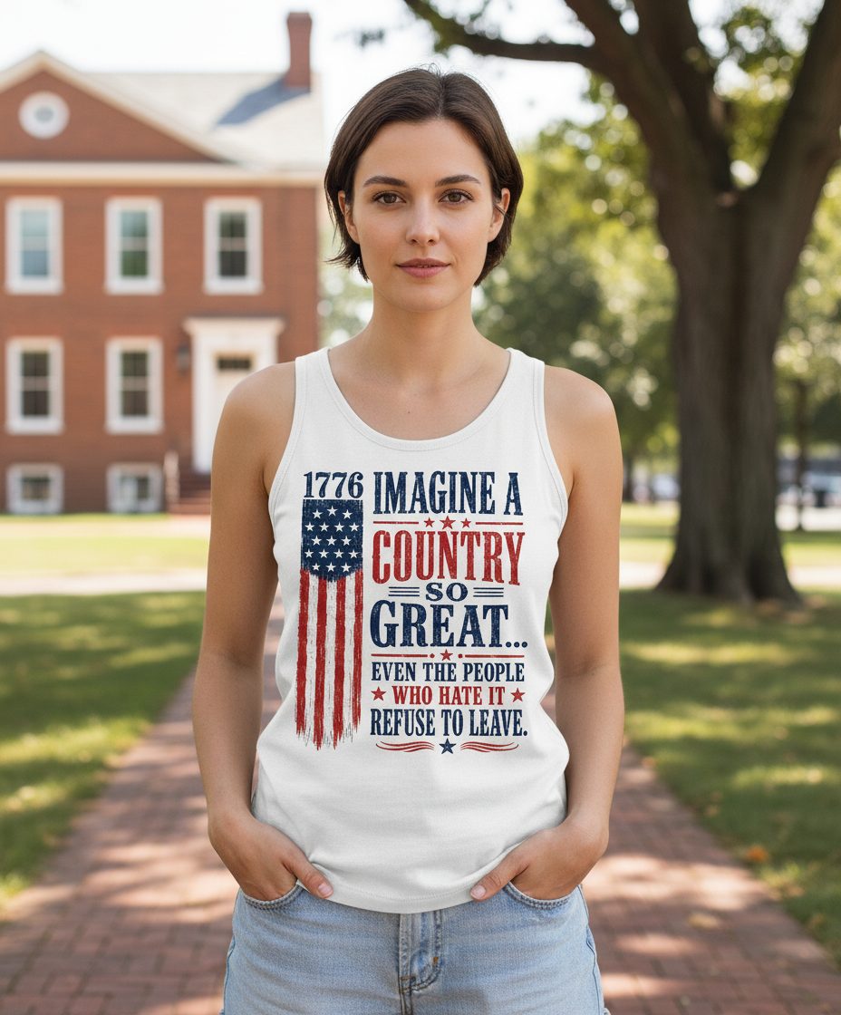 Imagine a Country So Great Patriotic Vintage American Tank Top - lifestyle model mockup - White