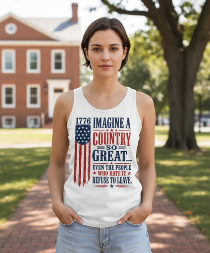 Imagine a Country So Great Patriotic Vintage American Tank Top - lifestyle model mockup - White