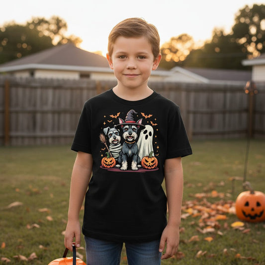 Halloween Schnauzer Dogs schnauzer dogs Youth T-Shirt Black lifestyle mockup