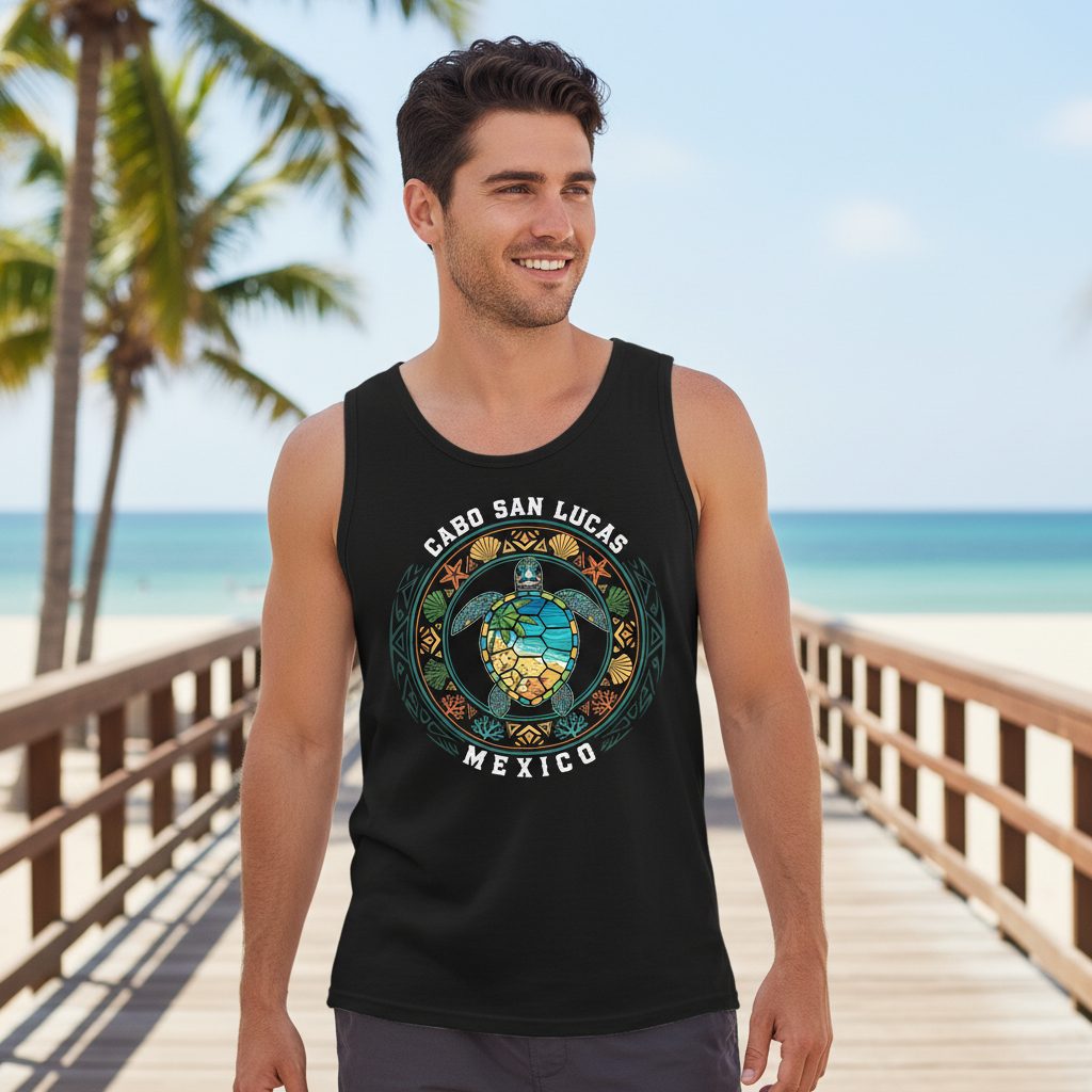 Cabo San Lucas Mexico sea turtle Tank Top Black lifestyle mockup