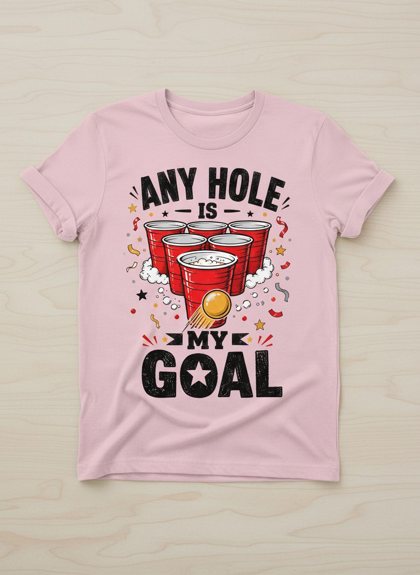 Any Hole Is My Goal Funny Beer Pong T-Shirt - product mockup - Light Pink