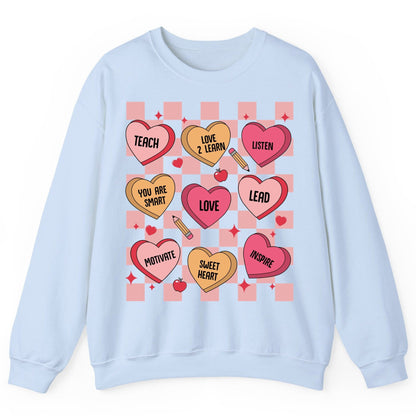 Inspirational Teacher Conversation Hearts teacher appreciation Sweatshirt Light Blue product mockup