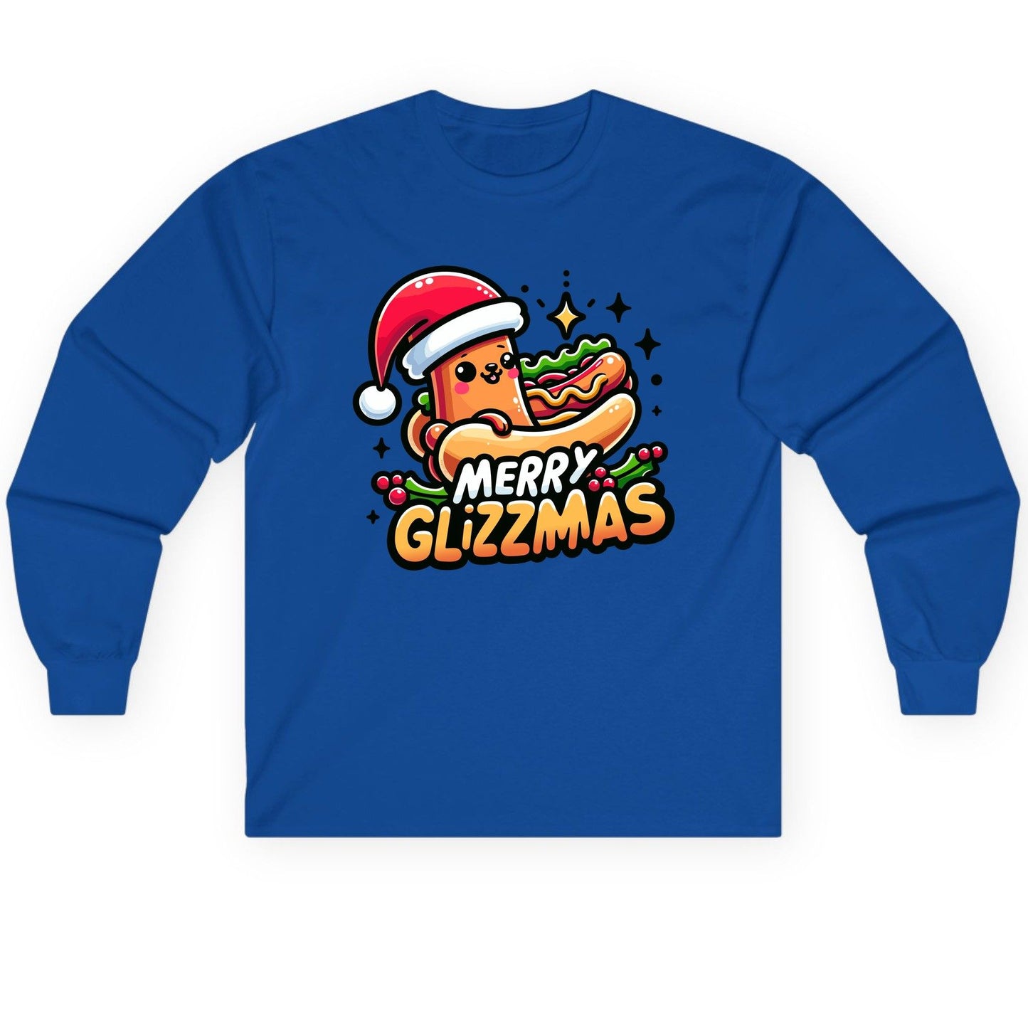 Merry Glizzmas hot dog Long Sleeve Tee Royal product mockup