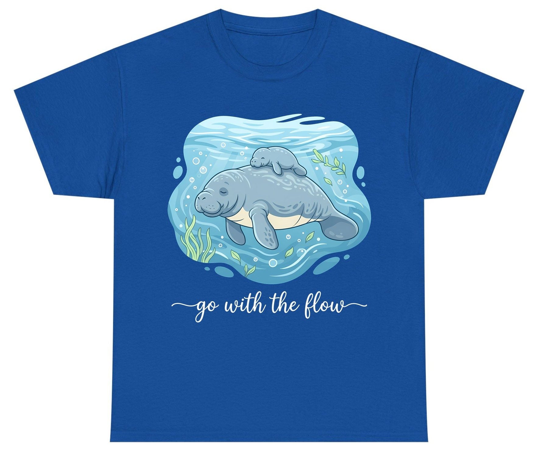 Go with the Flow Manatee Youth T-Shirt - product mockup - Royal