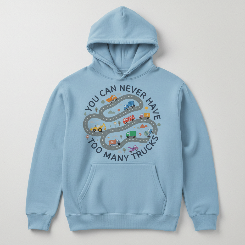 You Can Never Have Too Many Trucks Cartoon Design Hoodie - Light Blue
