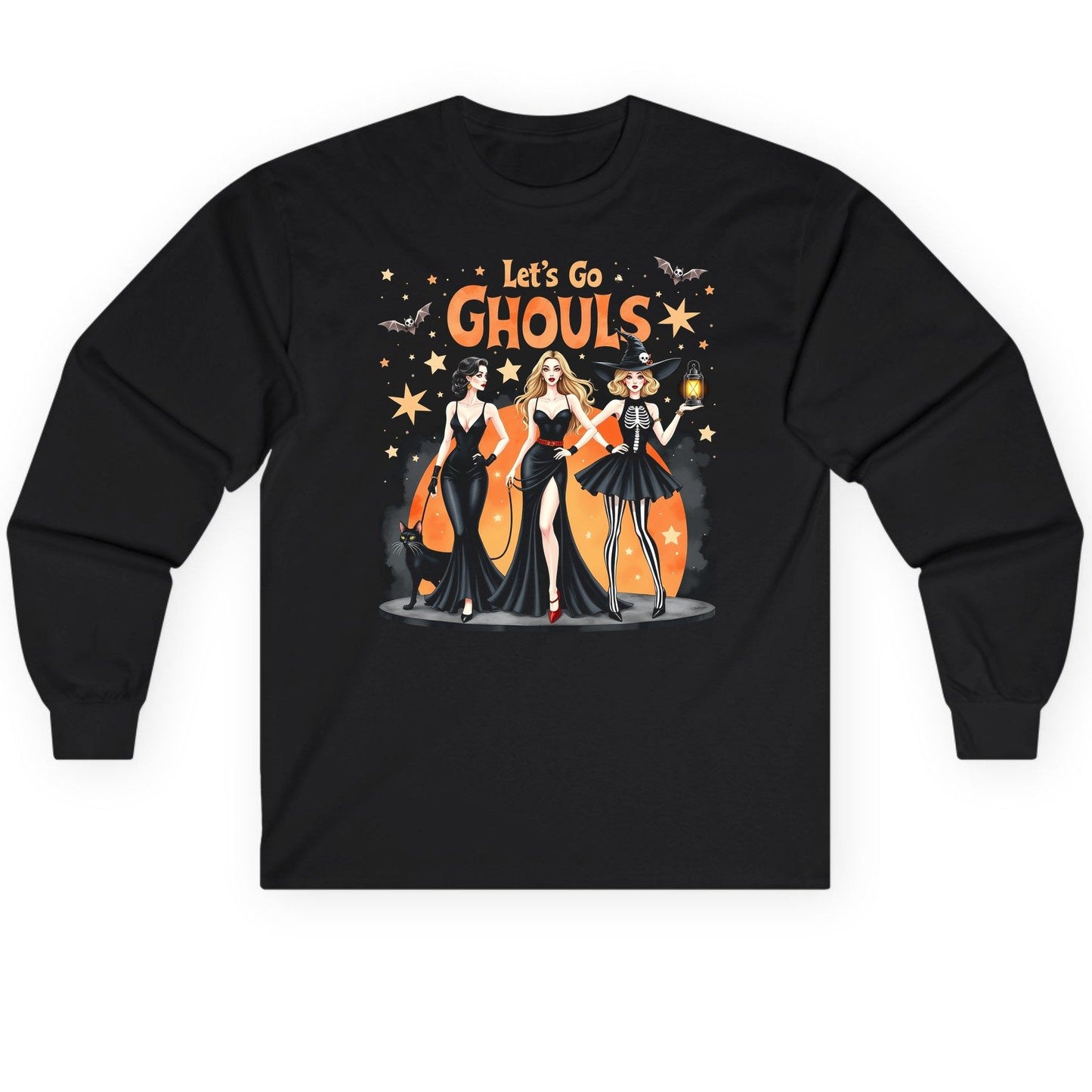 Let's Go Ghouls Halloween women Long Sleeve Tee Black product mockup