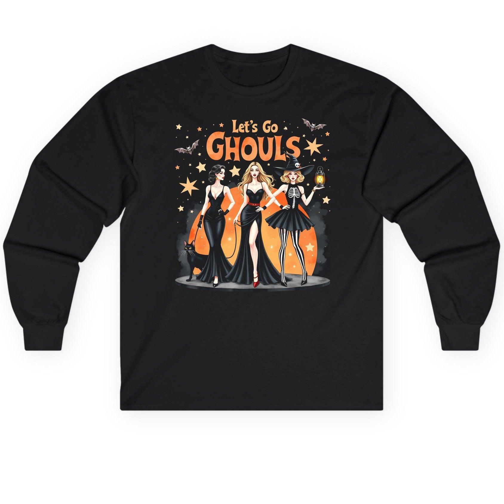 Let's Go Ghouls Halloween women Long Sleeve Tee Black product mockup
