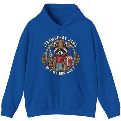 Strawberry Jams but My Gun Don't cowboy raccoon Hoodie Royal product mockup