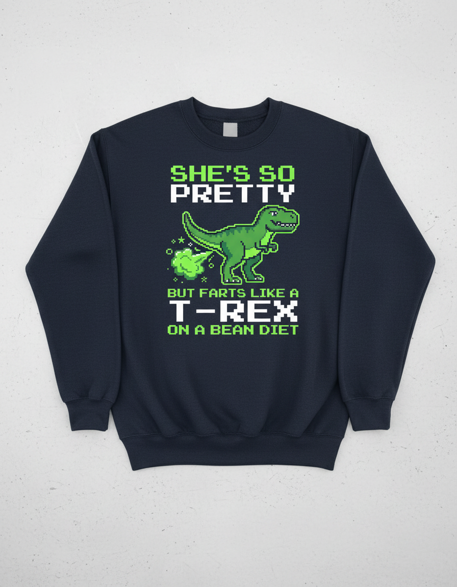 Funny T-Rex Farting Pixel Art Quote Sweatshirt - Navy