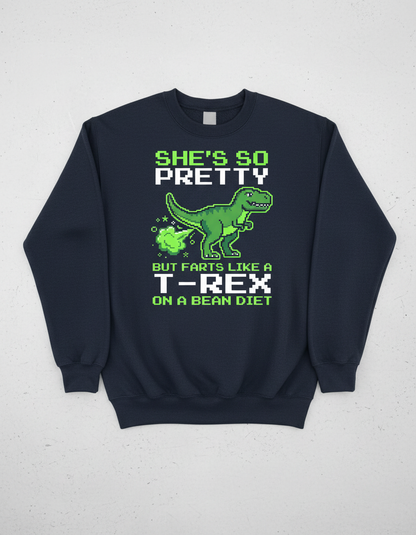 Funny T-Rex Farting Pixel Art Quote Sweatshirt - Navy