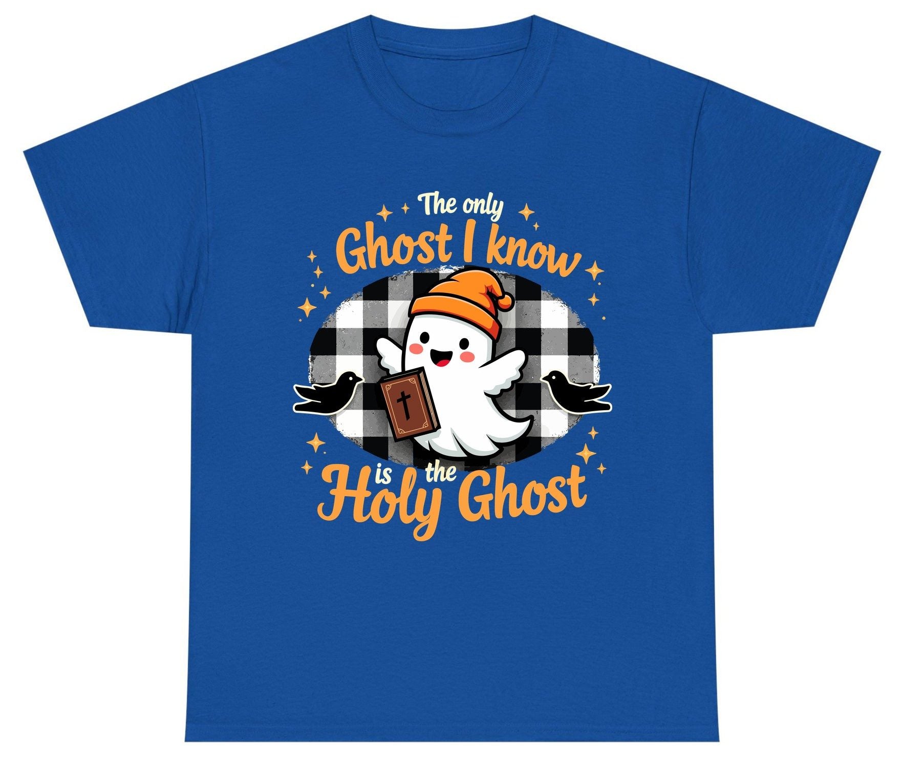 The Only Ghost I Know Is the Holy Ghost christian Halloween Youth T-Shirt Royal product mockup