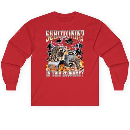 Serotonin in This Economy? raccoons Long Sleeve Tee Red product mockup