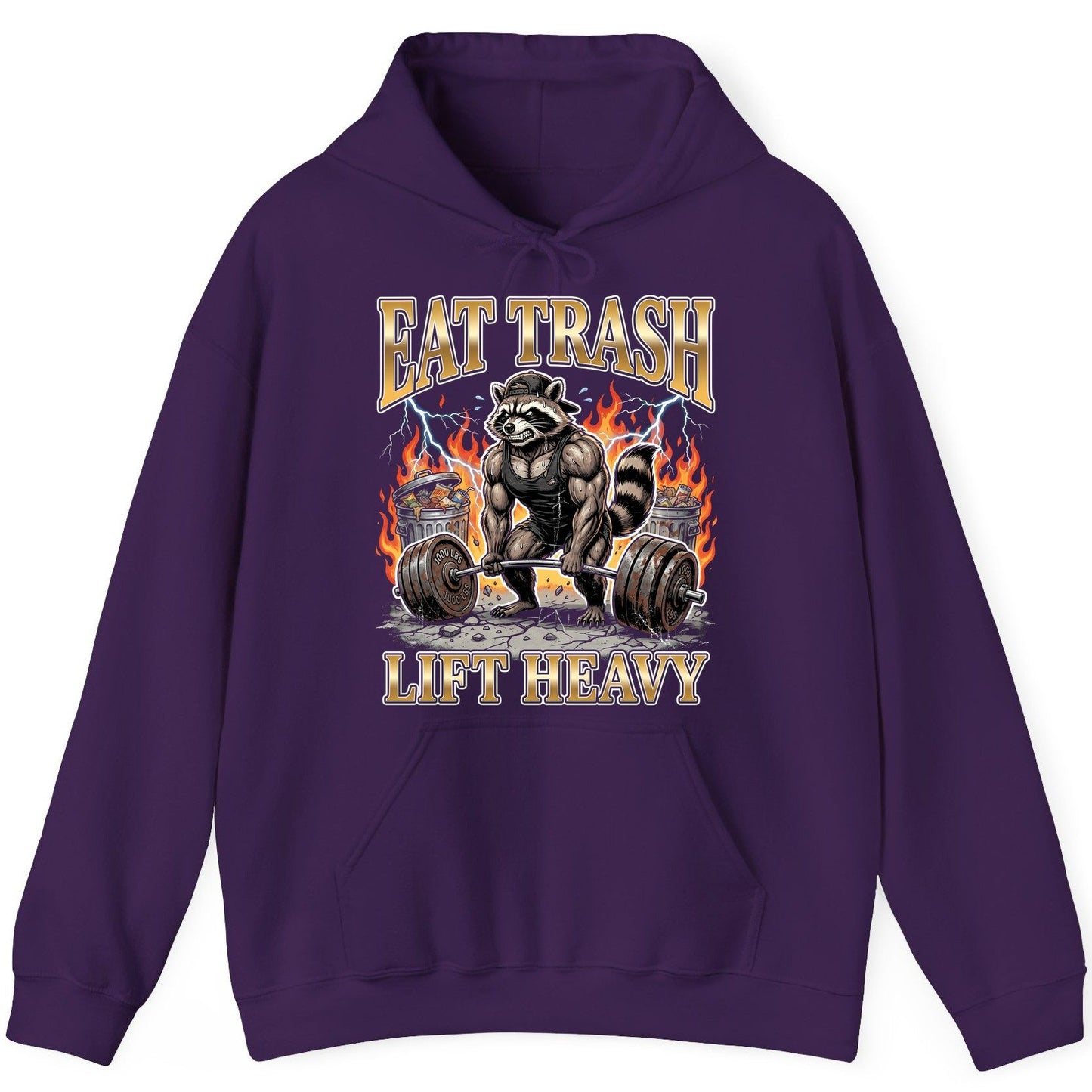 Eat Trash Lift Heavy weightlifting raccoon Hoodie Purple product mockup