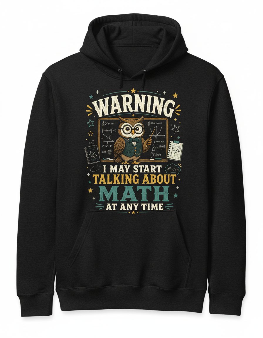 Warning I May Start Talking About Math at Any Time Funny Teachers Hoodie - product mockup - Black
