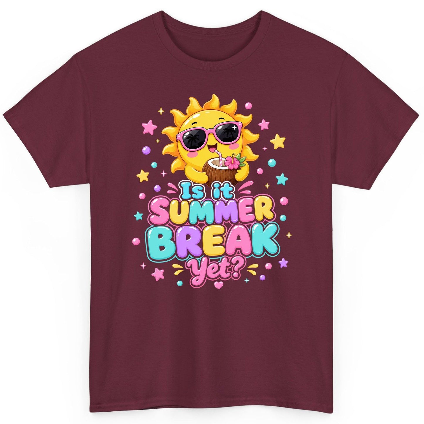 Is It SUMMER BREAK Yet Funny Vacation T-Shirt - product mockup - Maroon
