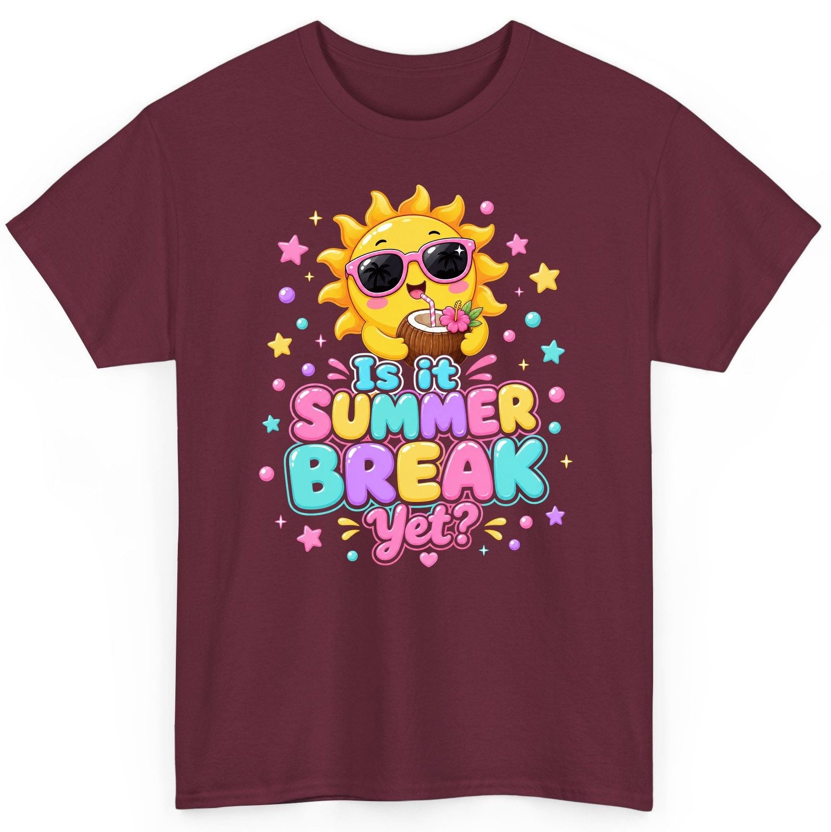 Is It SUMMER BREAK Yet Funny Vacation T-Shirt - product mockup - Maroon