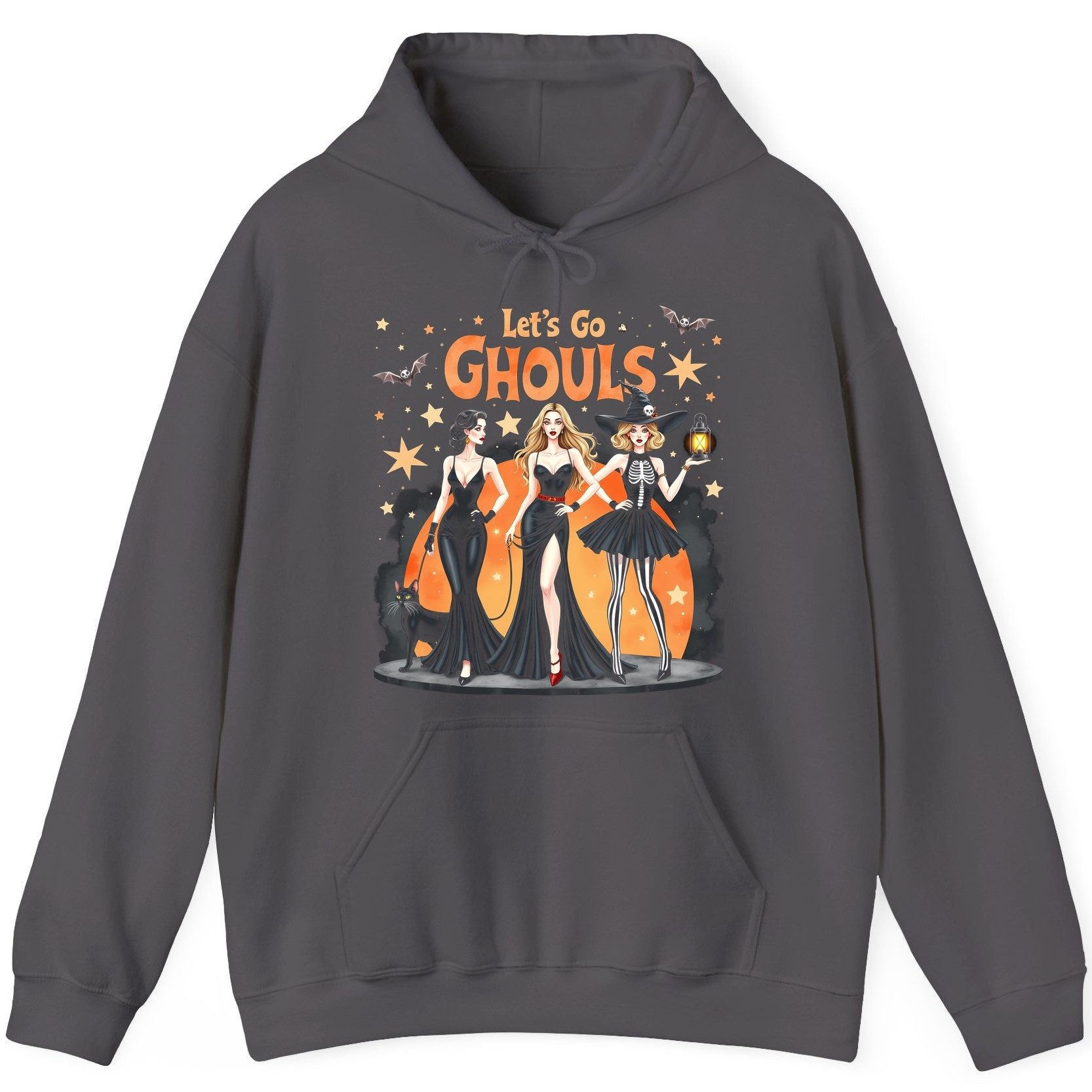 Let's Go Ghouls Halloween women Hoodie Charcoal product mockup