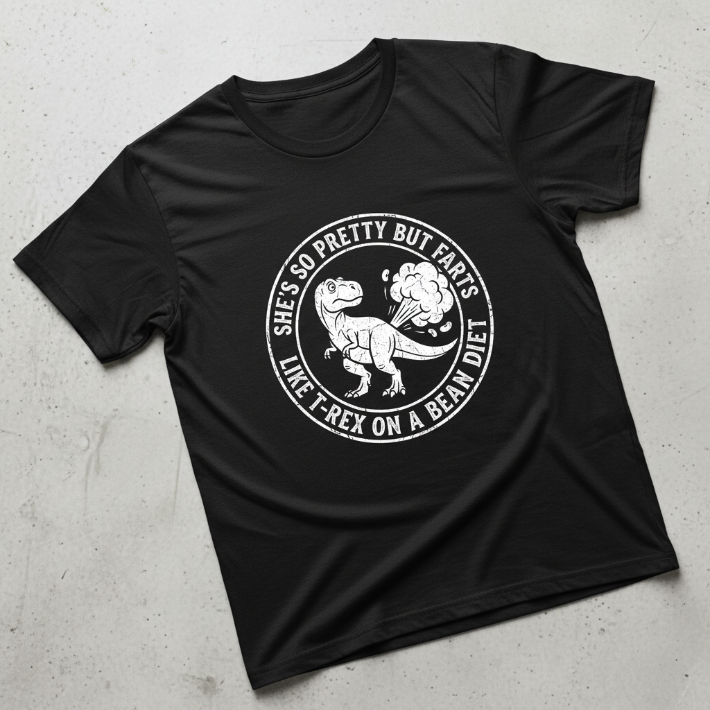Funny Dinosaur Fart Joke She's So Pretty But Farts T-Shirt - Black
