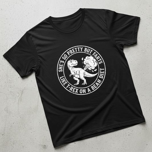 Funny Dinosaur Fart Joke She's So Pretty But Farts T-Shirt - Black