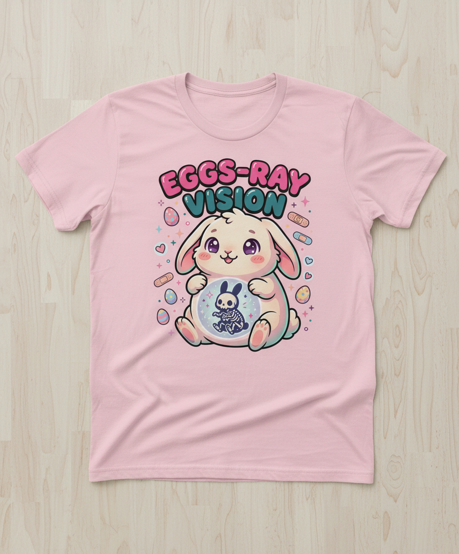 Eggs-Ray Vision Kawaii Easter Bunny Skeleton T-Shirt - Light Pink