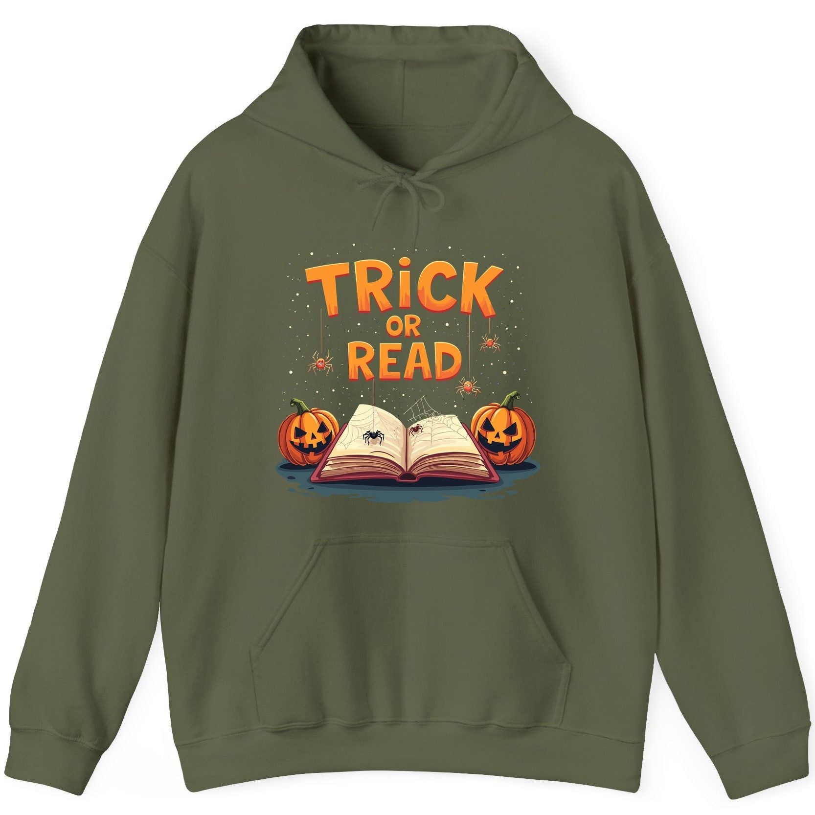 Trick or Read Halloween Hoodie Military Green product mockup