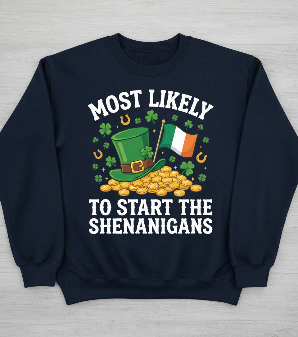 Funny St. Patrick's Day Shenanigans Leprechaun Hat Design Sweatshirt - Navy
