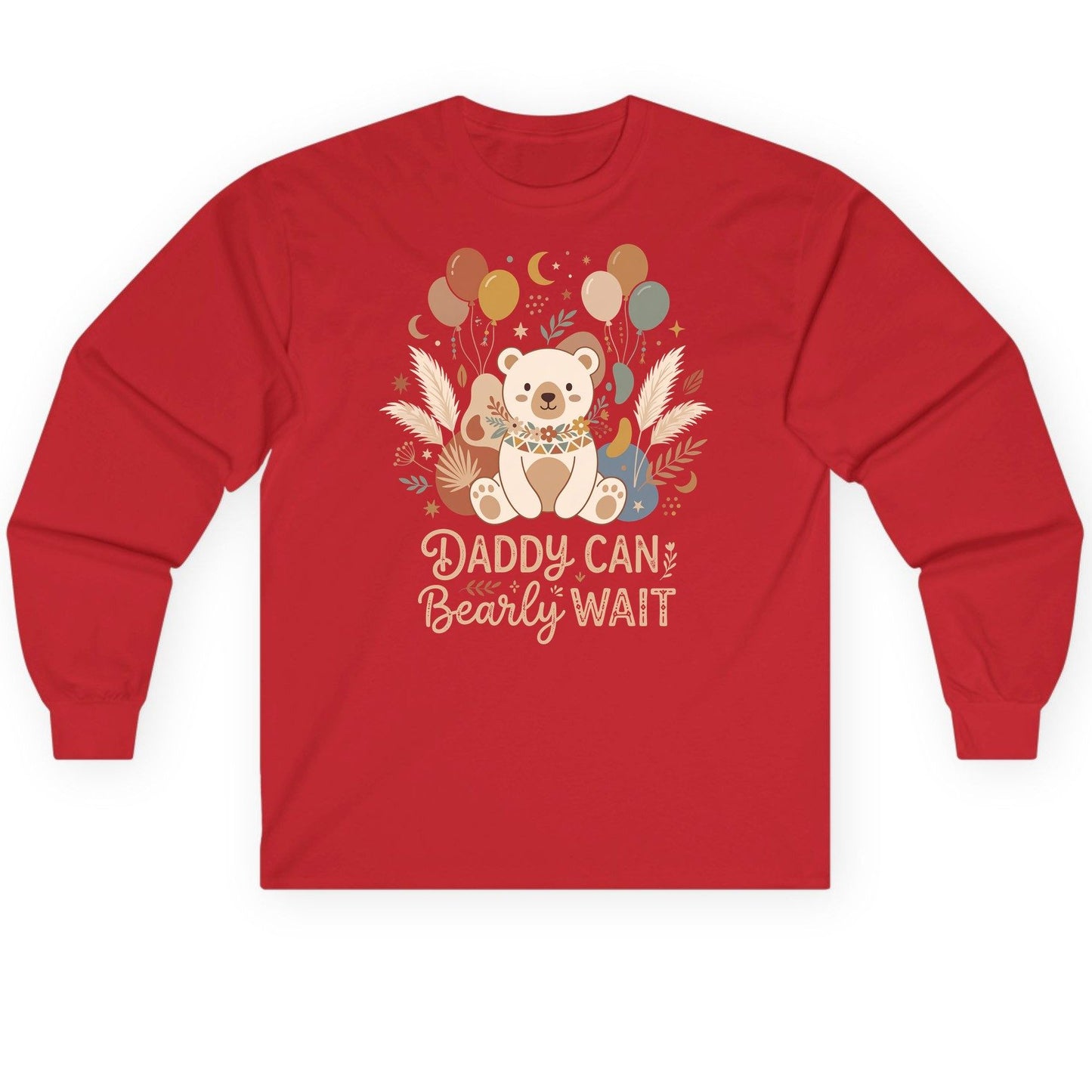 Daddy Can Bearly Wait Baby Shower Long Sleeve Tee - product mockup - Red