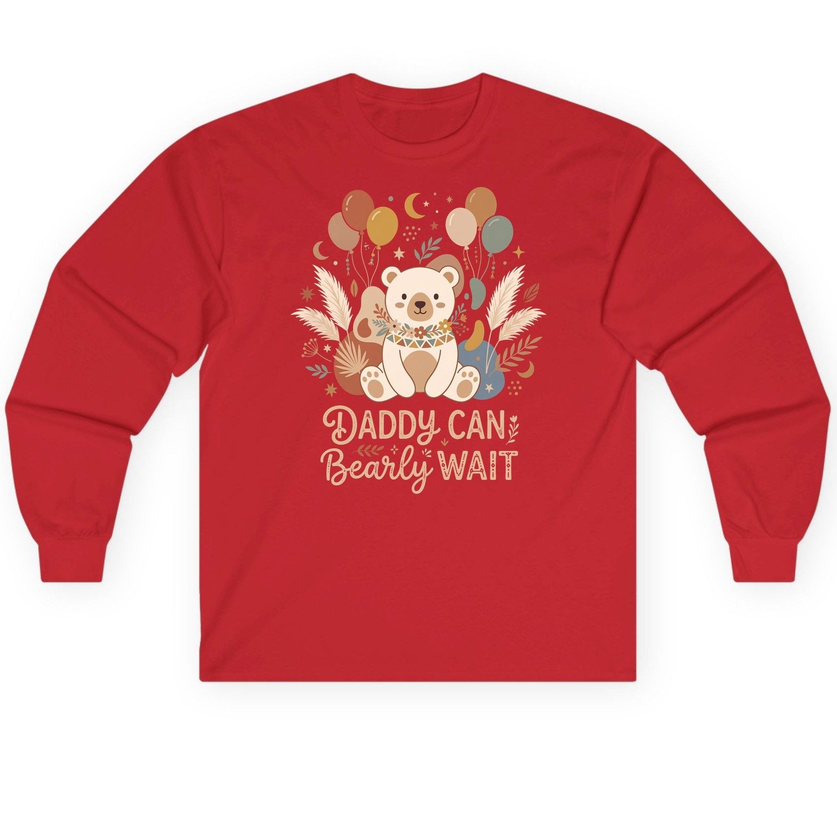 Daddy Can Bearly Wait Baby Shower Long Sleeve Tee - product mockup - Red