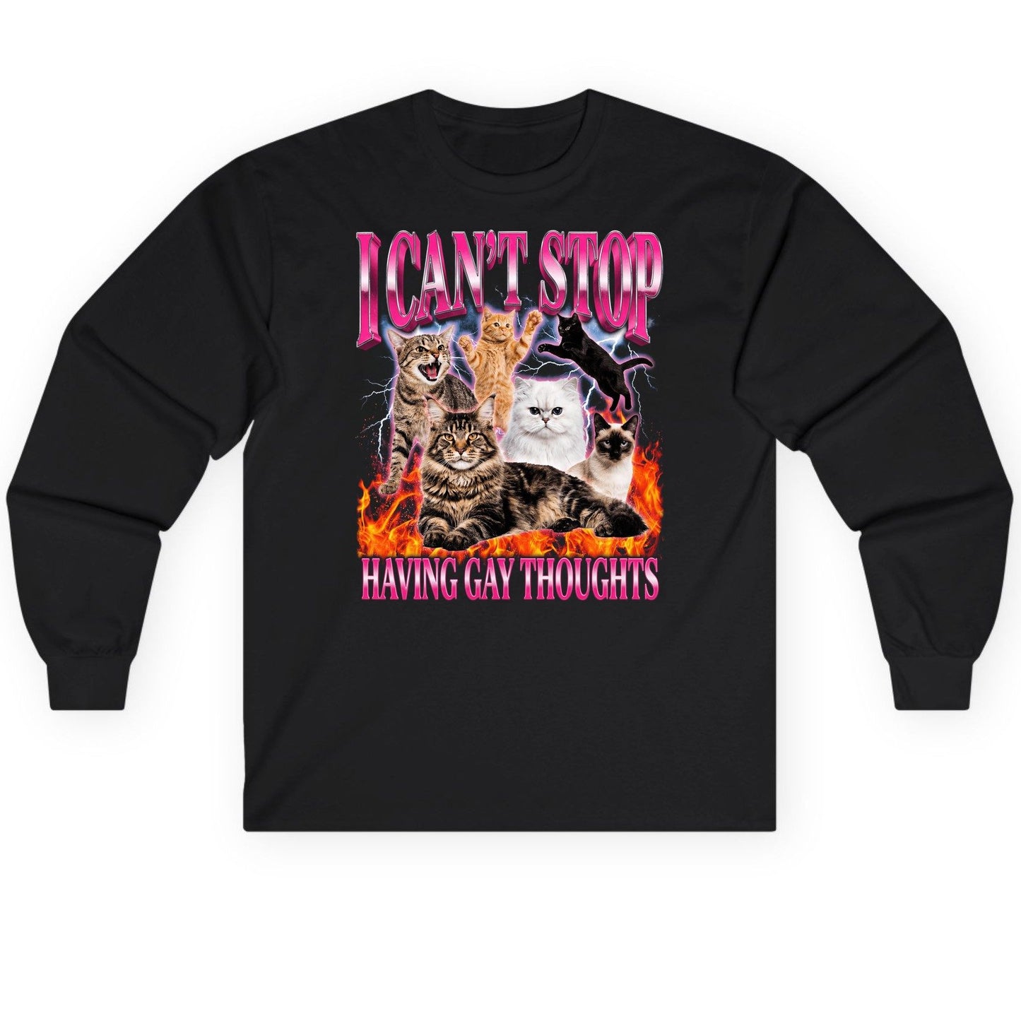 I Can't Stop Having Gay Thoughts cats Long Sleeve Tee Black product mockup