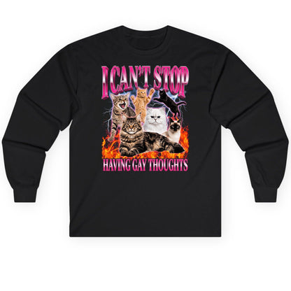 I Can't Stop Having Gay Thoughts cats Long Sleeve Tee Black product mockup