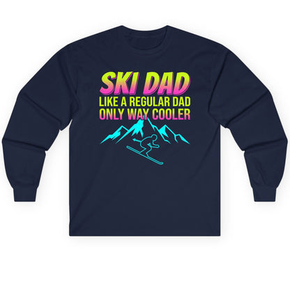 Ski Dad Like a Regular Dad Only Way Cooler skiing Long Sleeve Tee Navy product mockup