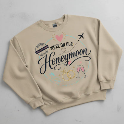 Our Greatest Journey Honeymoon Newlyweds Sweatshirt - product mockup - Sand