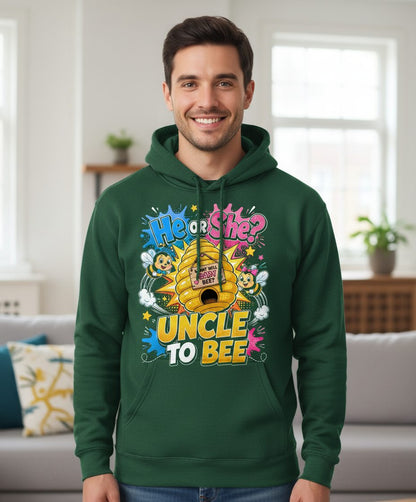 Uncle to Bee Gender Reveal Hoodie - product mockup - Forest Green