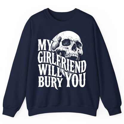My Girlfriend Will Bury You skull Sweatshirt Navy product mockup