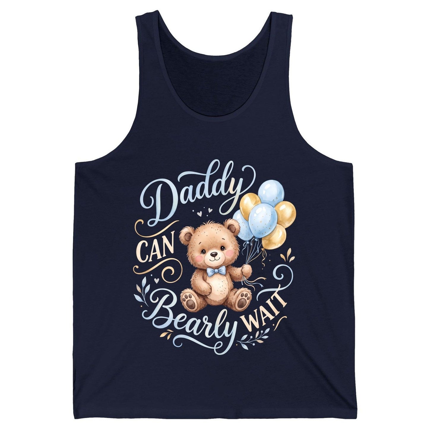 Daddy CAN Bearly WAIT Teddy Bear Tank Top - product mockup - Navy