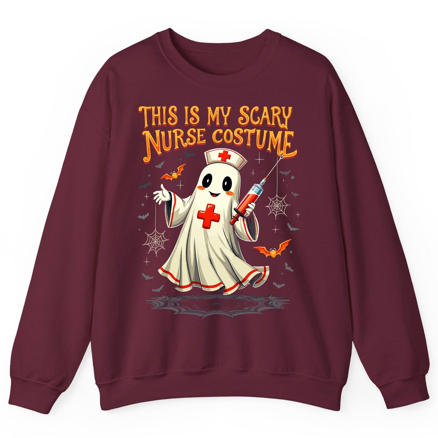 This Is My Scary Nurse Costume Halloween ghost nurse Sweatshirt Maroon product mockup
