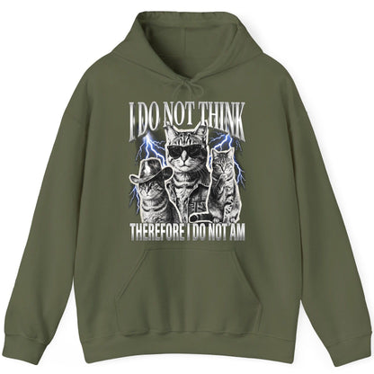I Do Not Think Therefore I Do Not Am cats Hoodie Military Green product mockup