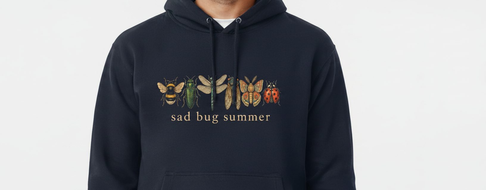 Sad Bug Summer Vintage Insects Hoodie - product mockup - Navy