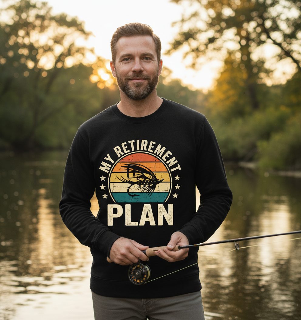 My Retirement Plan fly fishing Sweatshirt Black lifestyle mockup