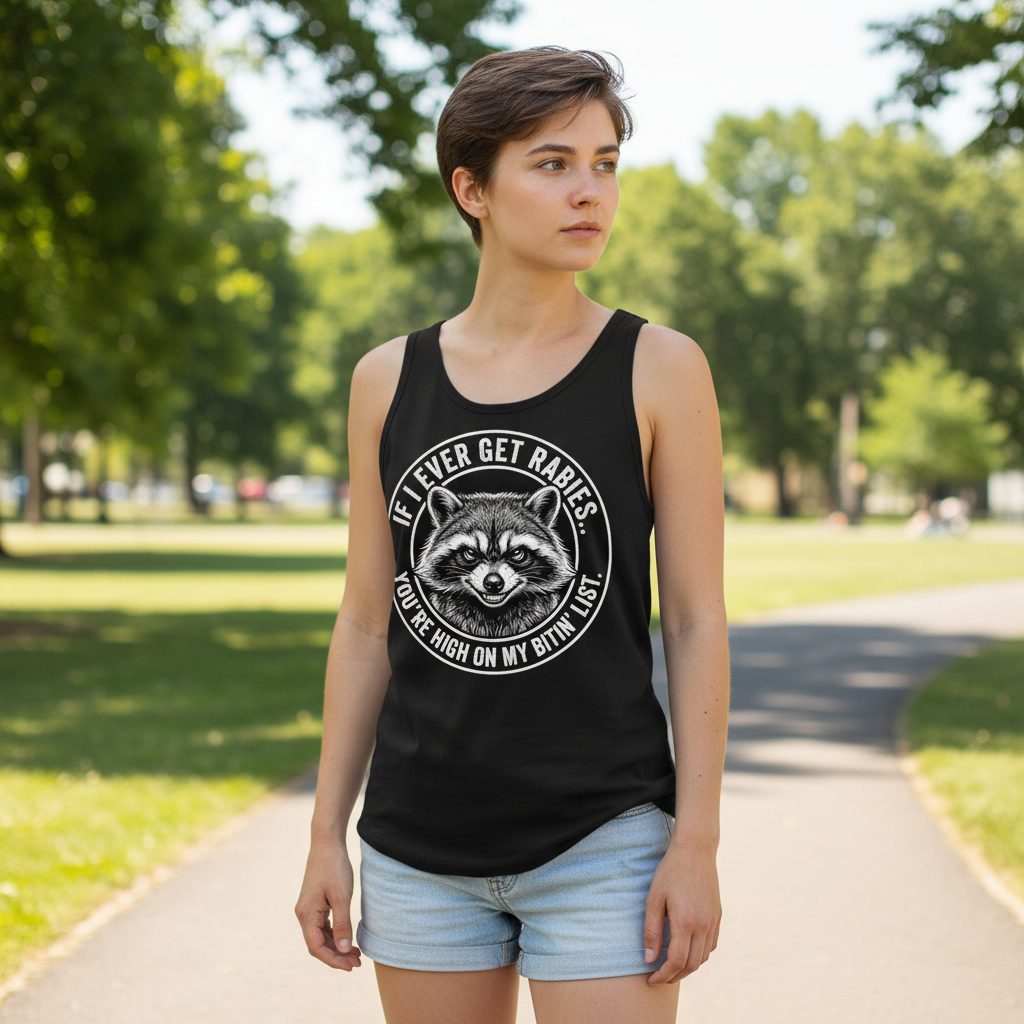 If I Ever Get Rabies You're High on My Bitin' List raccoon Tank Top Black lifestyle mockup
